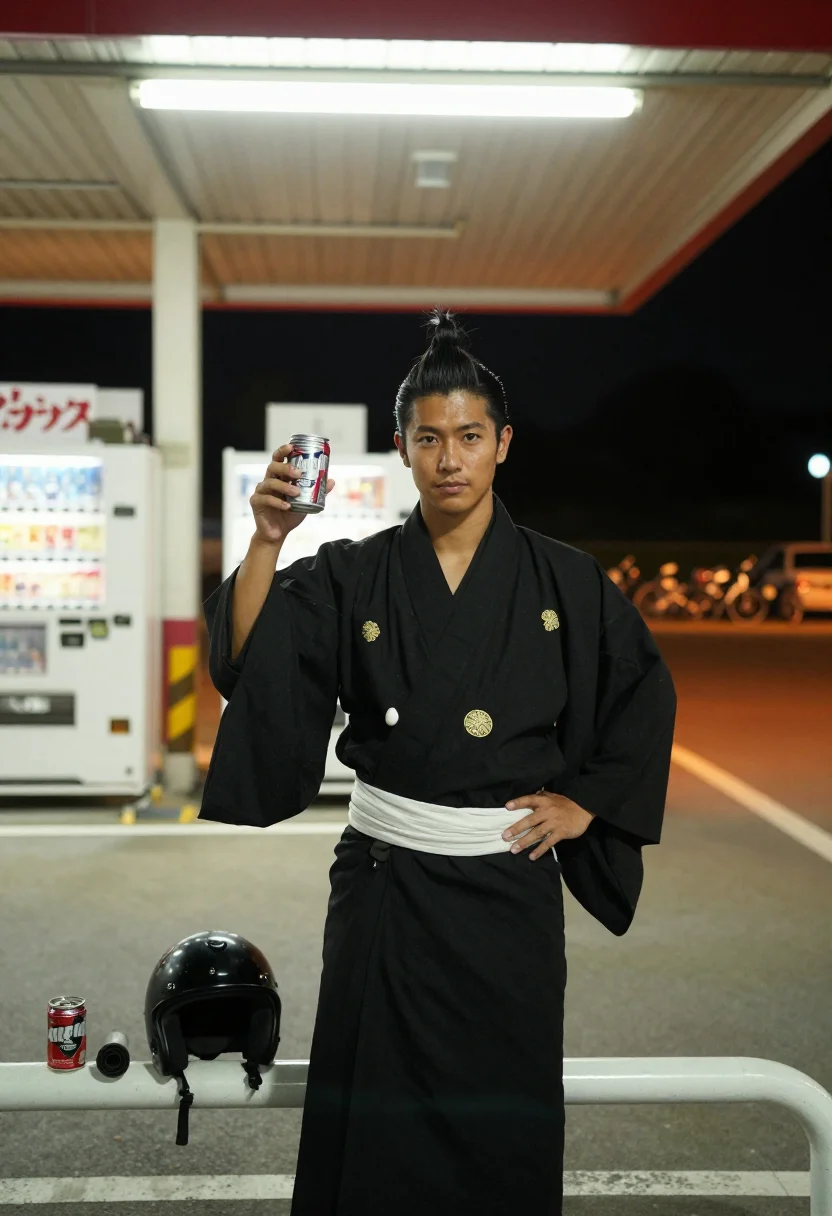 AI bosozoku sample — portrait of a man, a Japanese man in his early twenties with