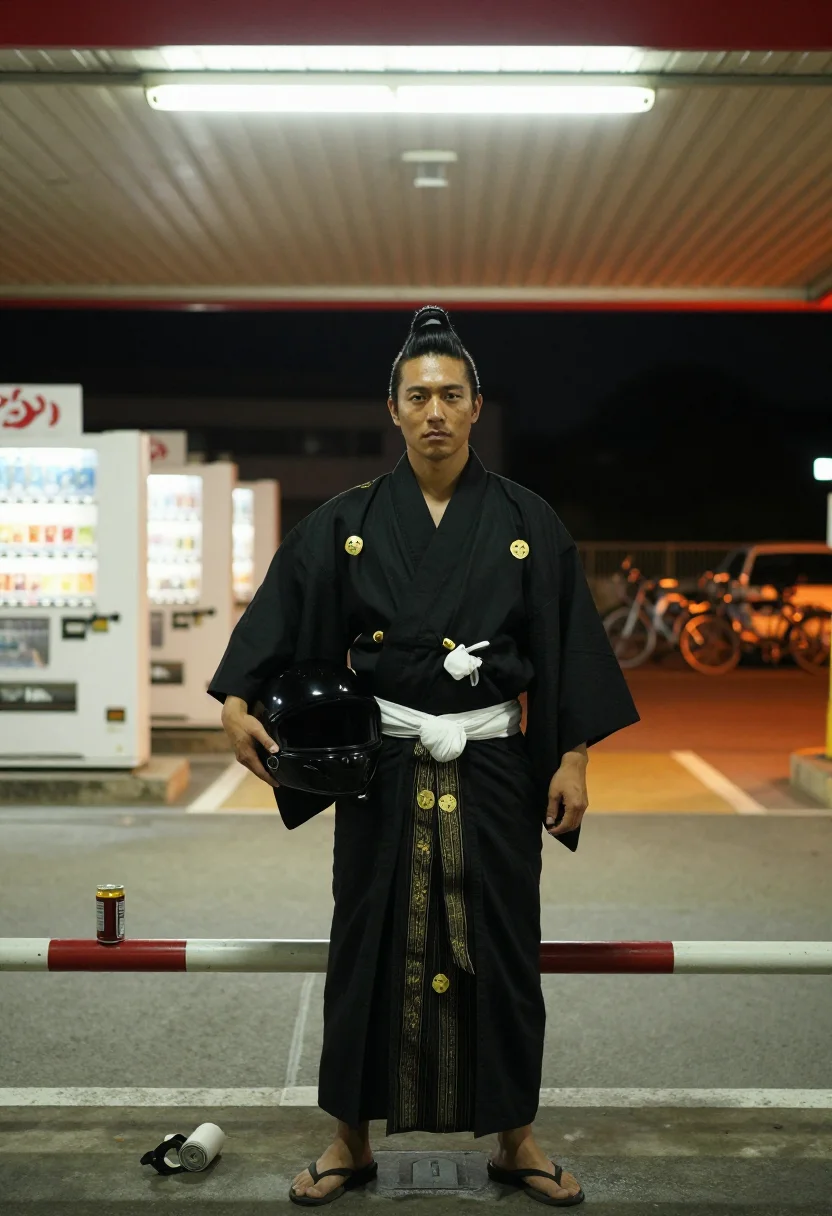 AI bosozoku sample — portrait of a man, a Japanese man in his early twenties with