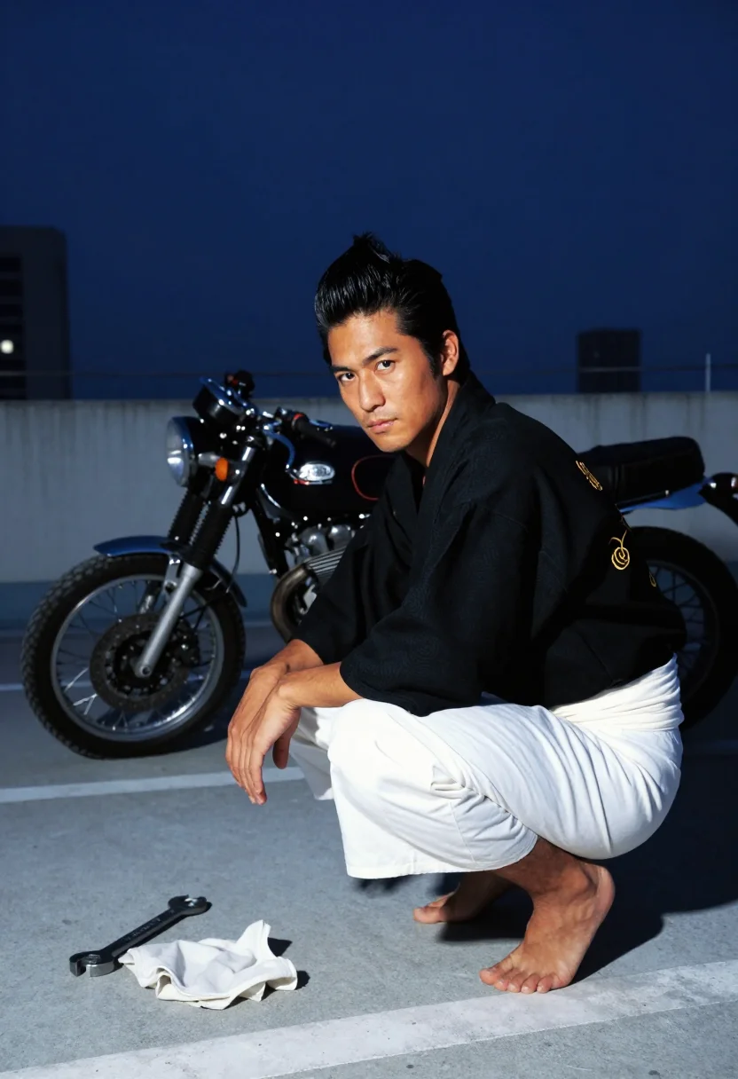 AI bosozoku sample — portrait of a man, a Japanese man in his early twenties with