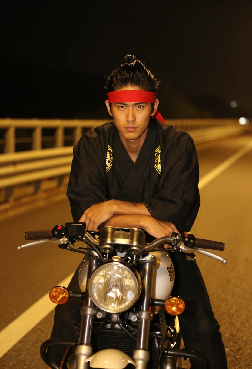 AI bosozoku sample — portrait of a man, a Japanese man in his early twenties with