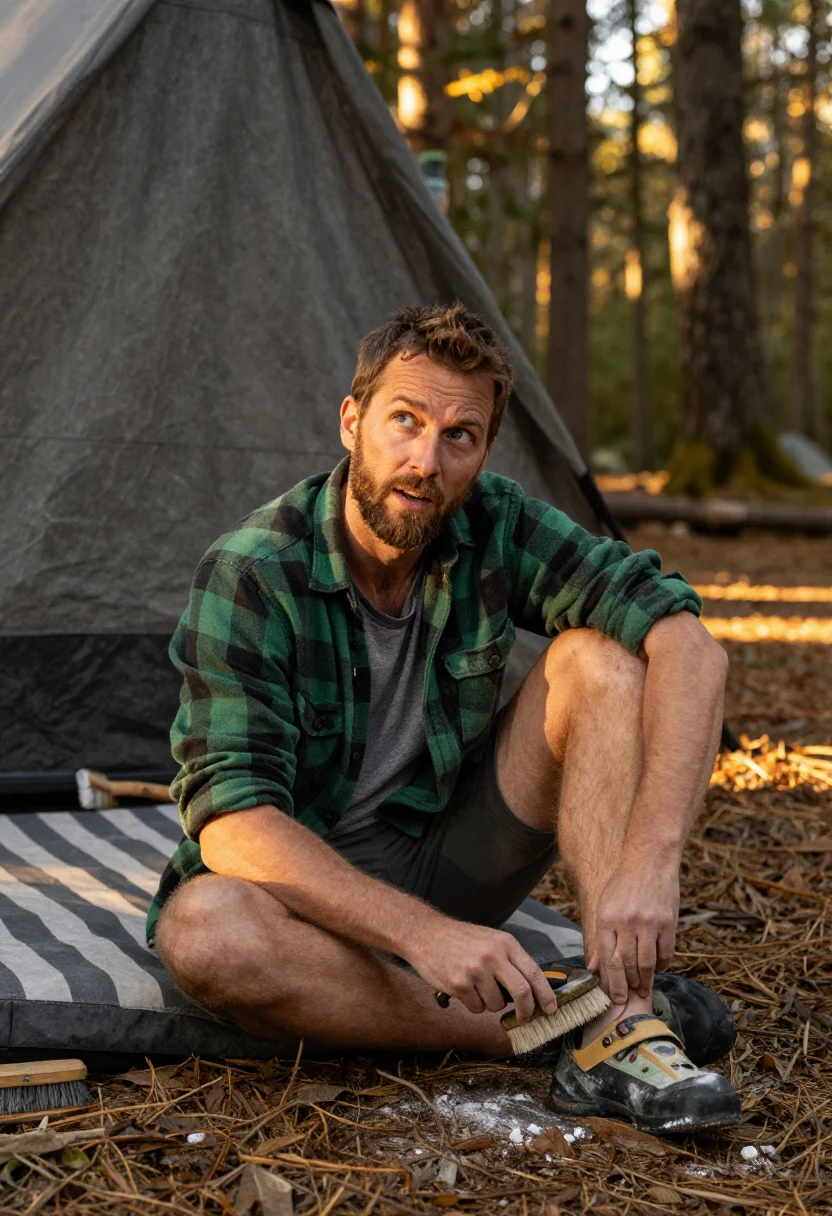 AI bouldering sample — outdoor photograph, three-quarter half-length portrait of a