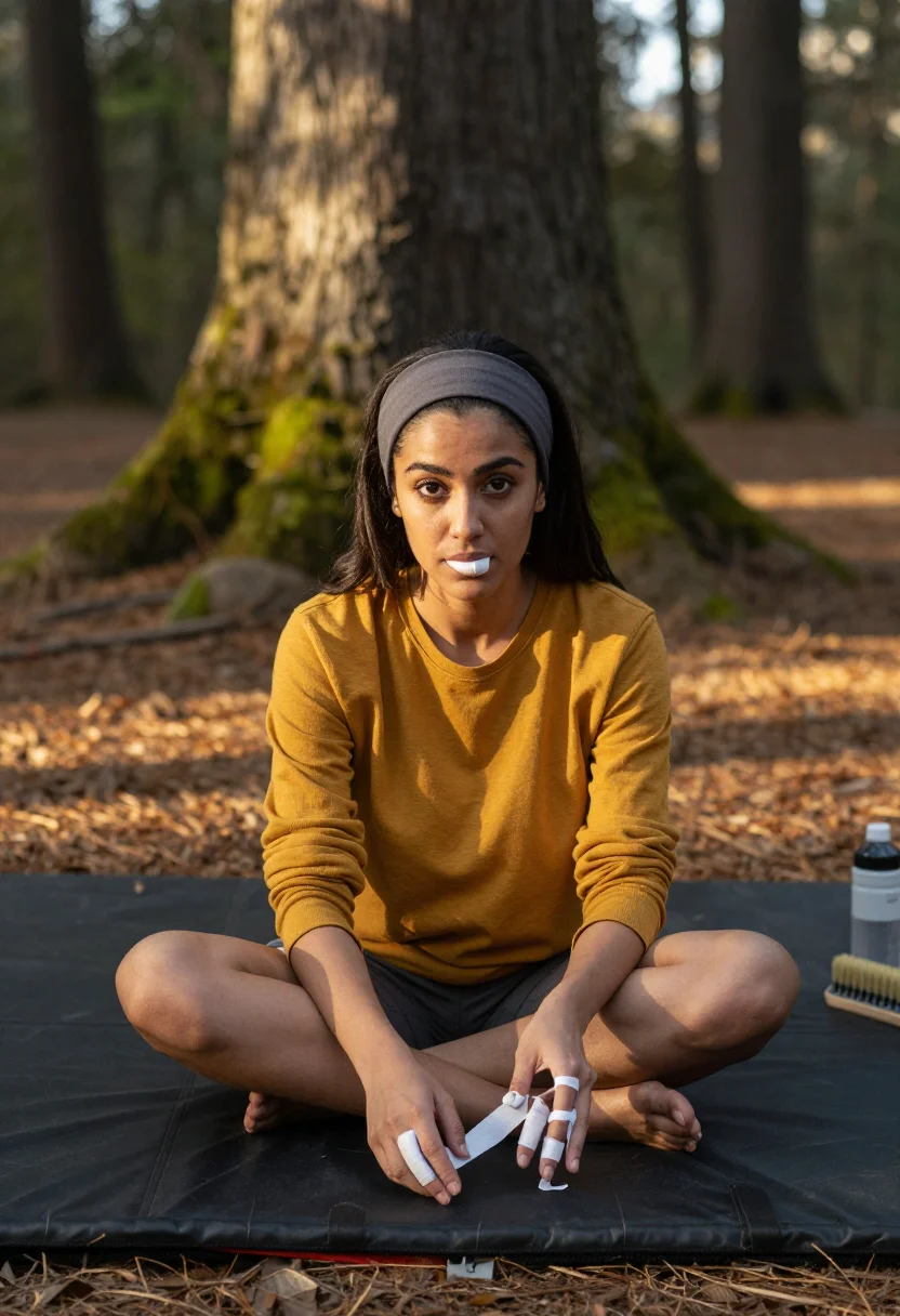 AI bouldering sample — outdoor photograph, half-length portrait of a Middle-Eastern