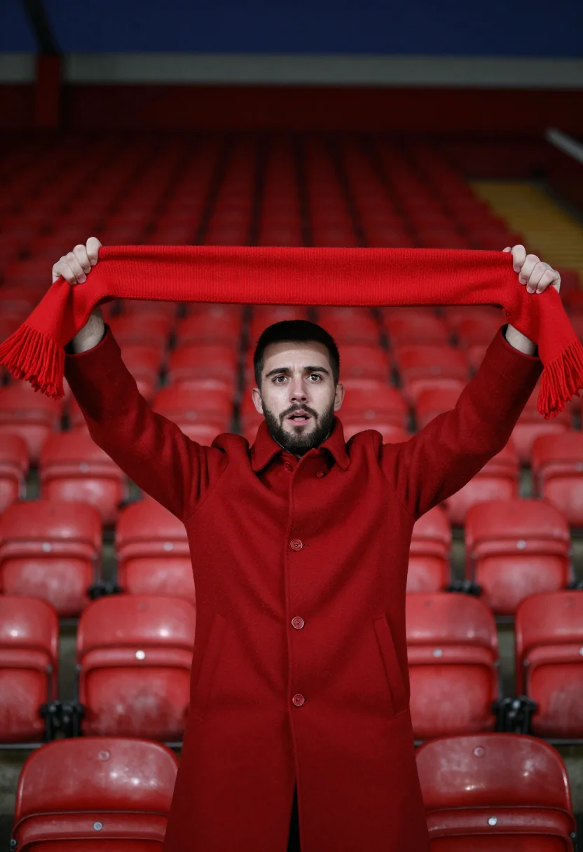 AI boxing day anfield red sample — portrait of a man, framed half-length from the head to the h