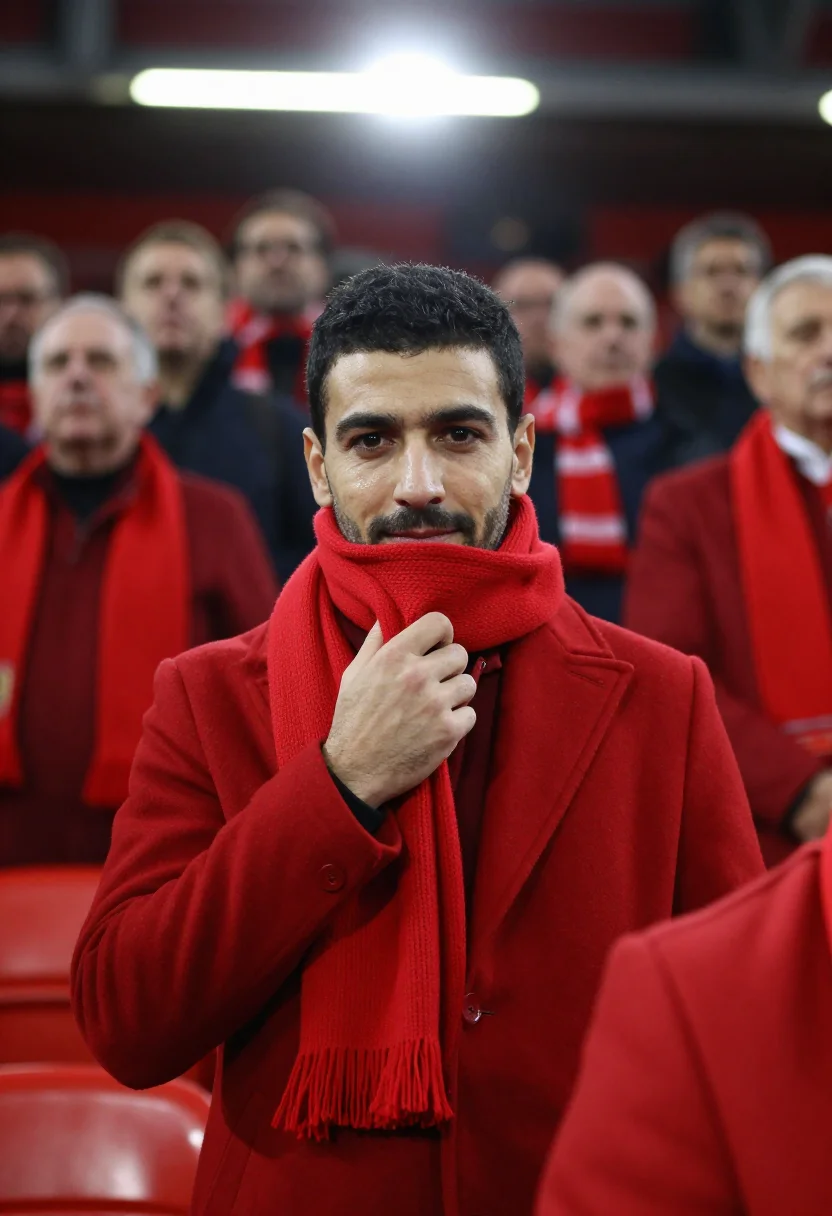 AI boxing day anfield red sample — portrait of a man, framed chest-up, cropped at the ribs, the