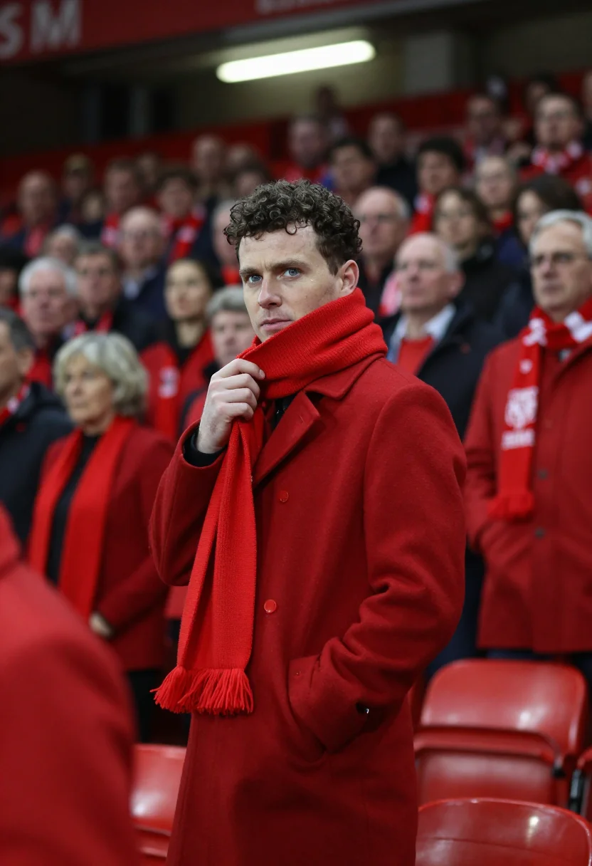 AI boxing day anfield red sample — portrait of a man, framed half-length from the head to the h