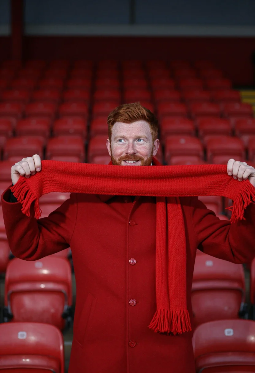 AI boxing day anfield red sample — portrait of a man, framed chest-up, cropped at the ribs, the