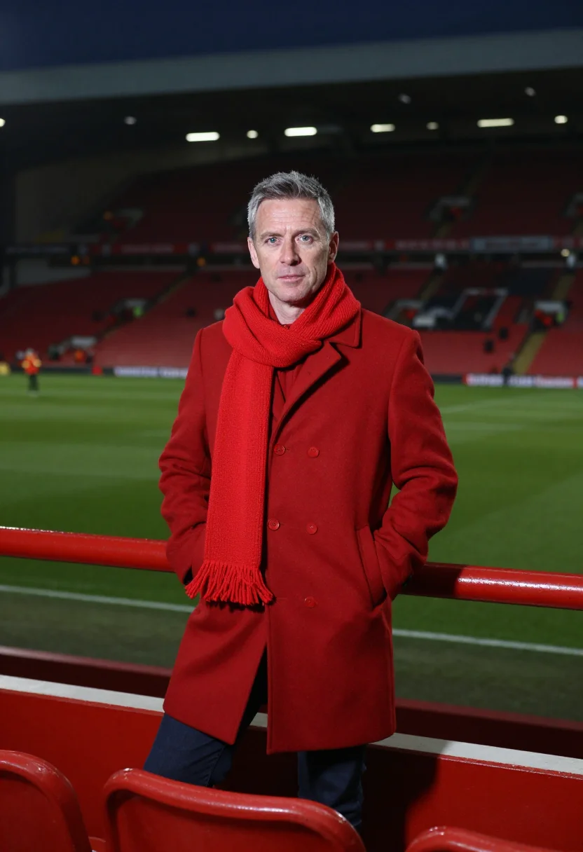 AI boxing day anfield red sample — portrait of a man, framed three-quarter length from the head
