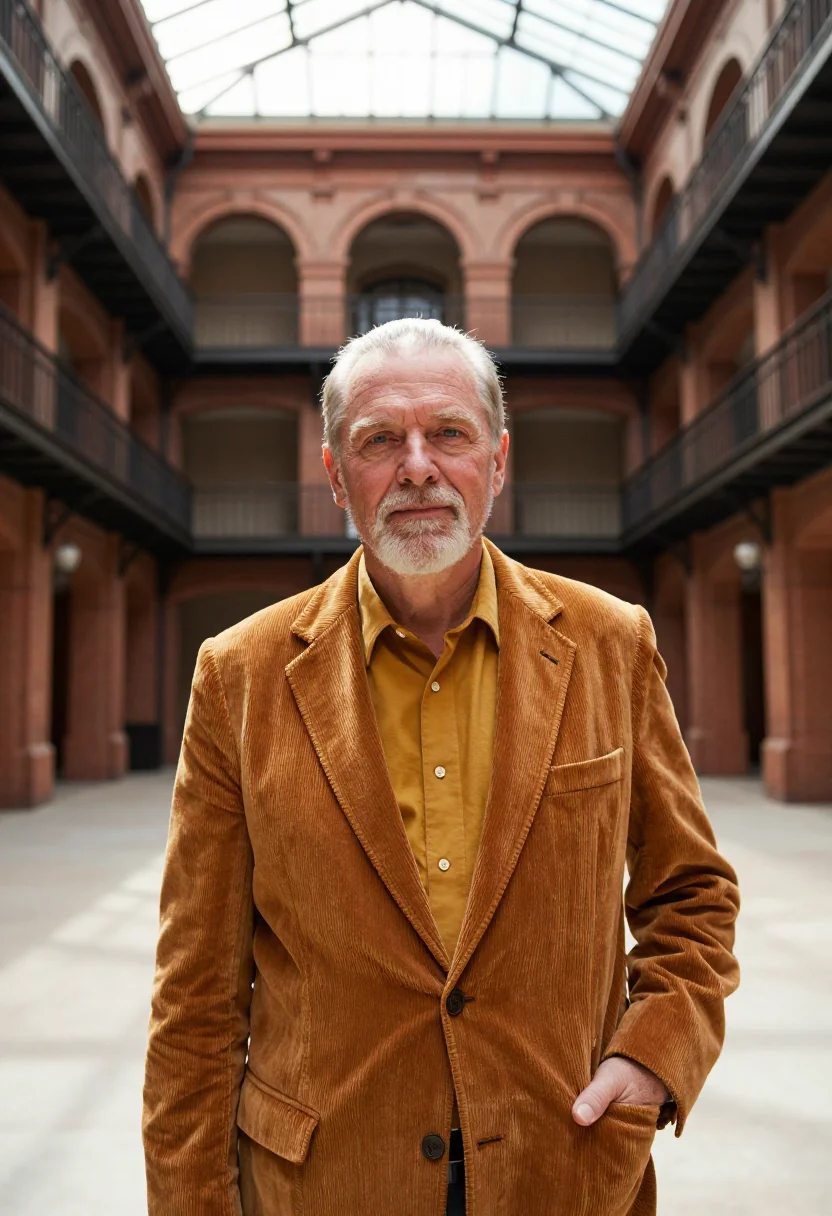AI bradbury building founder ochre sample — portrait of a man, framed half-length from the head to the h