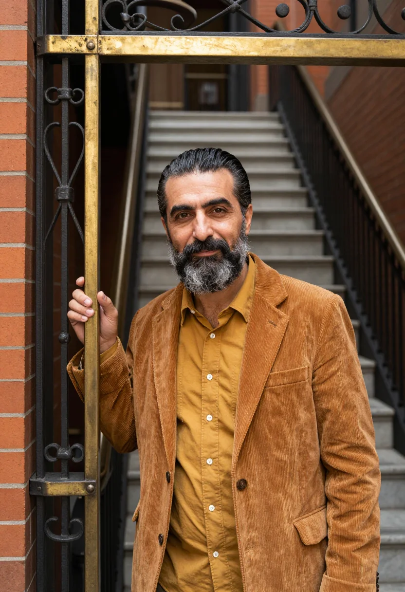 AI bradbury building founder ochre sample — portrait of a man, framed half-length from the head to the h