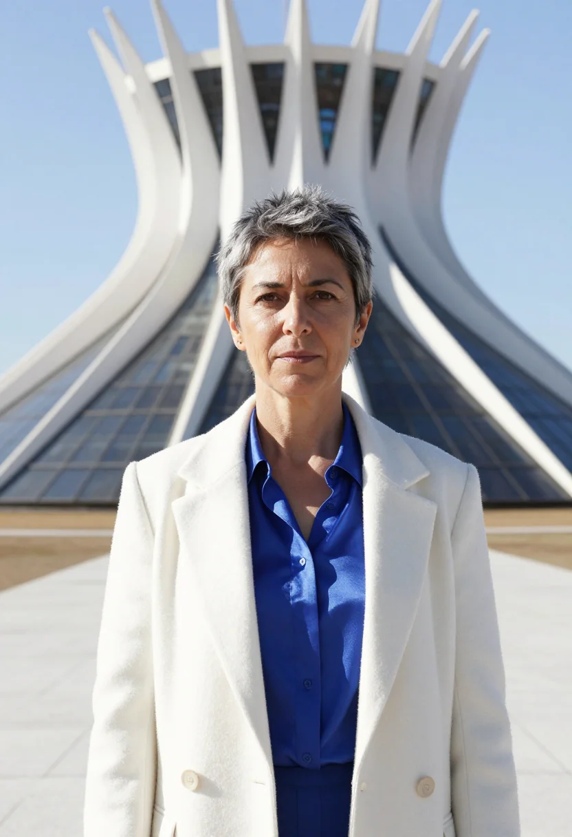 AI brasilia cathedral engineer concrete crown blue glass sample — portrait of a woman, an Italian-Brazilian structural enginee