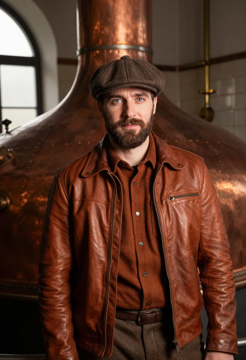 AI brewhouse munich copper sample — portrait of a man, chest-up portrait of a Western-European m