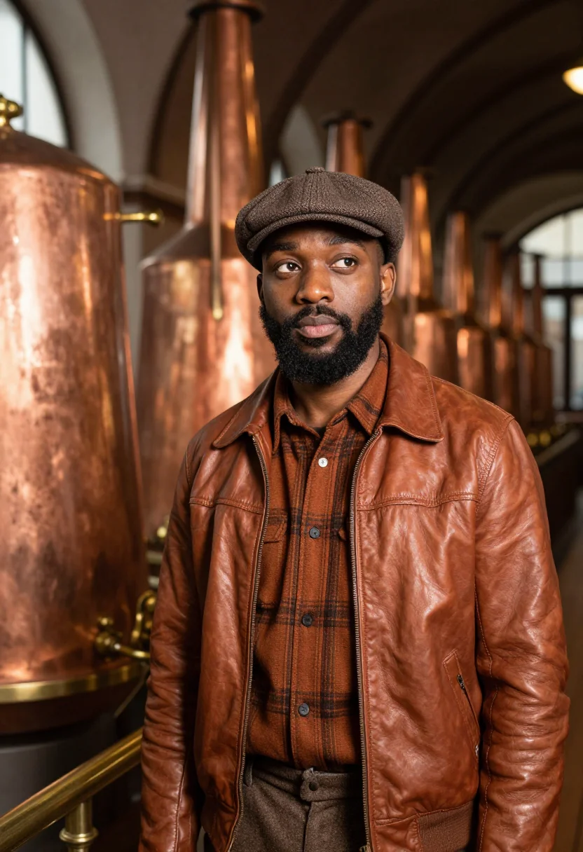 AI brewhouse munich copper sample — portrait of a man, head-and-shoulders portrait of a Black Ge