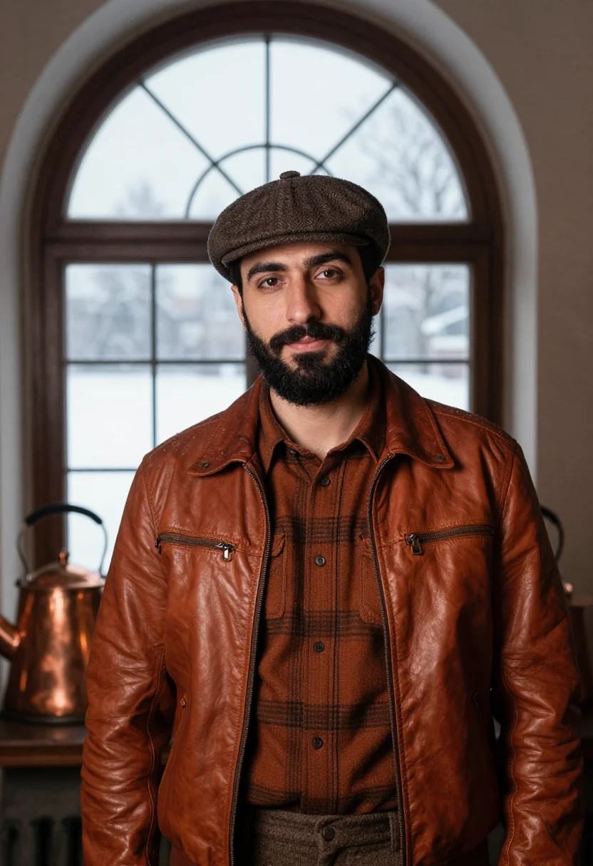 AI brewhouse munich copper sample — portrait of a man, head-and-shoulders portrait of a Turkish-