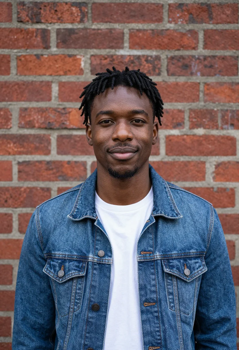 AI brick wall headshot sample — head-and-shoulders portrait of a Black American man in his l