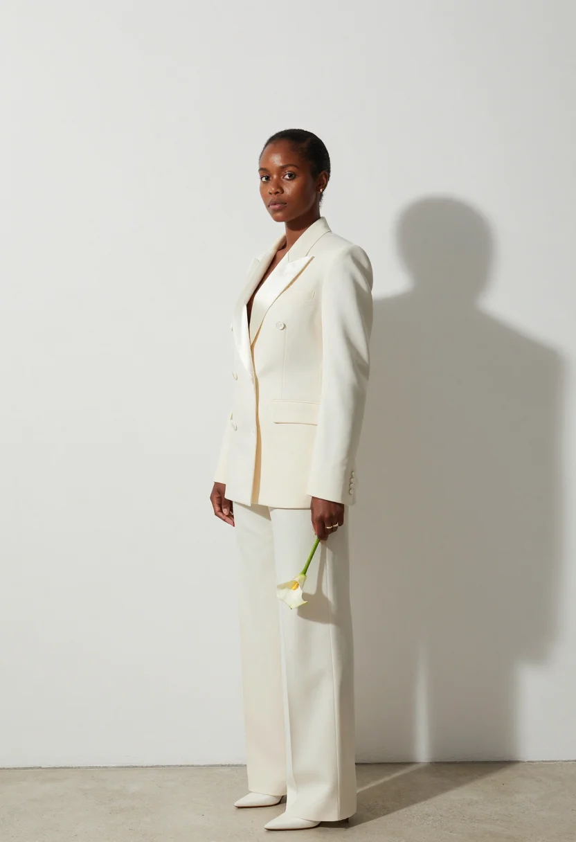 AI bridal suit sample — portrait of a woman, three-quarter-length portrait of a Blac