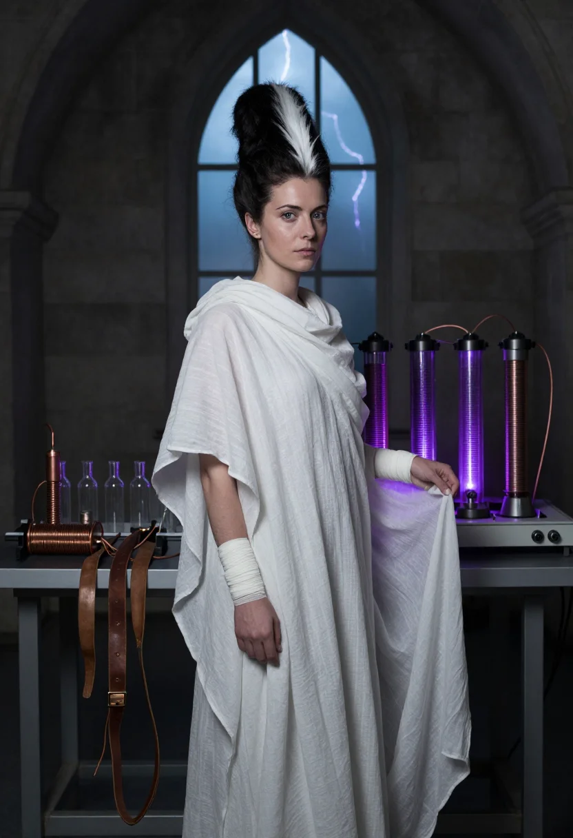 AI bride of frankenstein sample — portrait of a woman, three-quarter-length portrait of a West