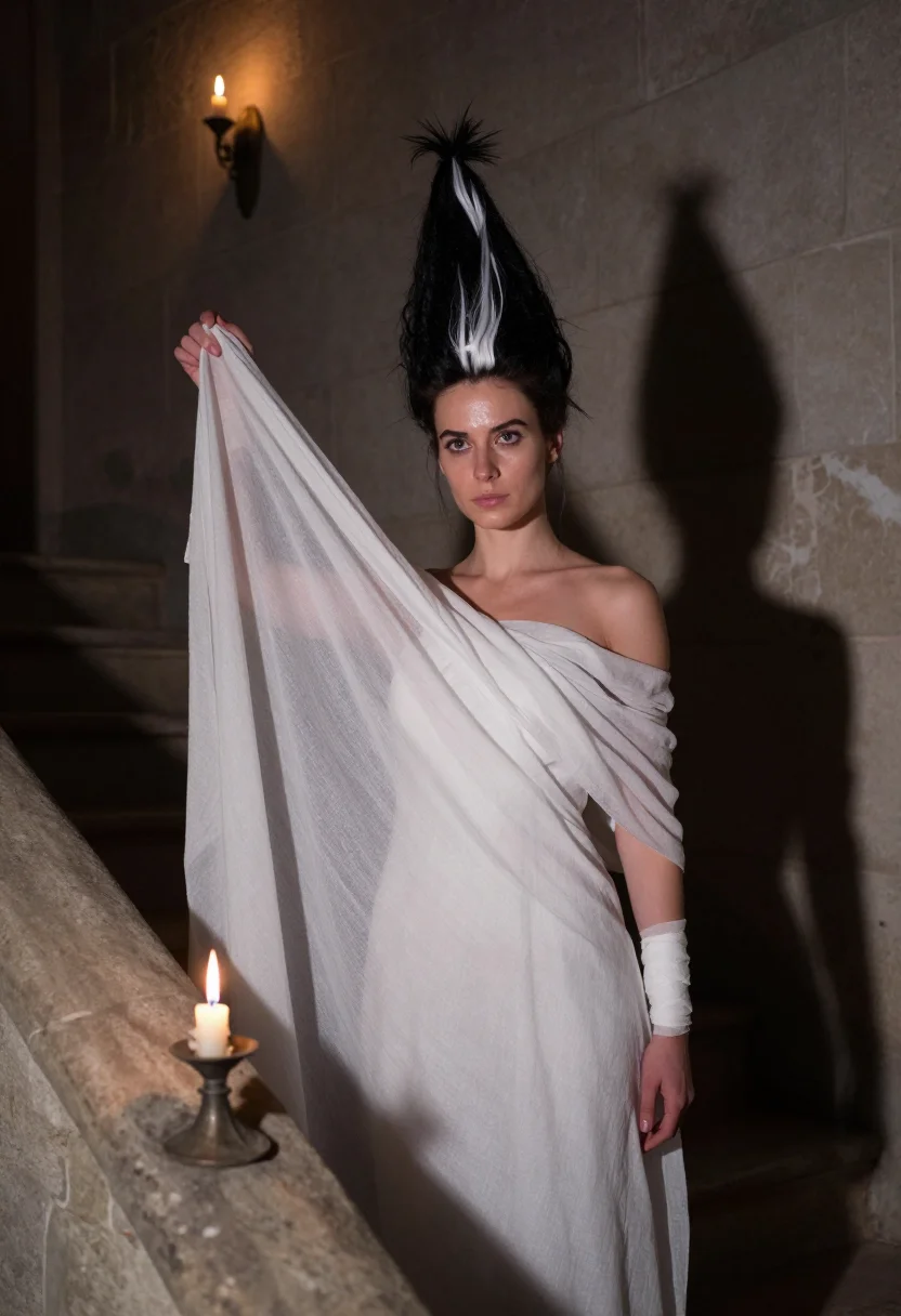 AI bride of frankenstein sample — portrait of a woman, half-length portrait of a Western-Europ