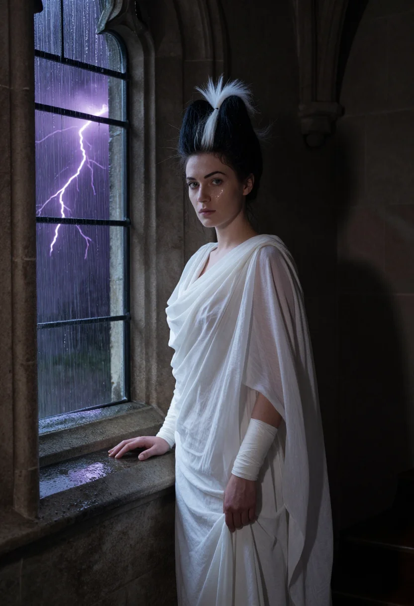 AI bride of frankenstein sample — portrait of a woman, three-quarter-length portrait of a West