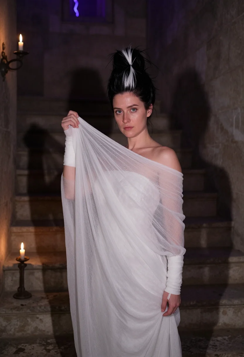 AI bride of frankenstein sample — portrait of a woman, close half-length portrait of a Western
