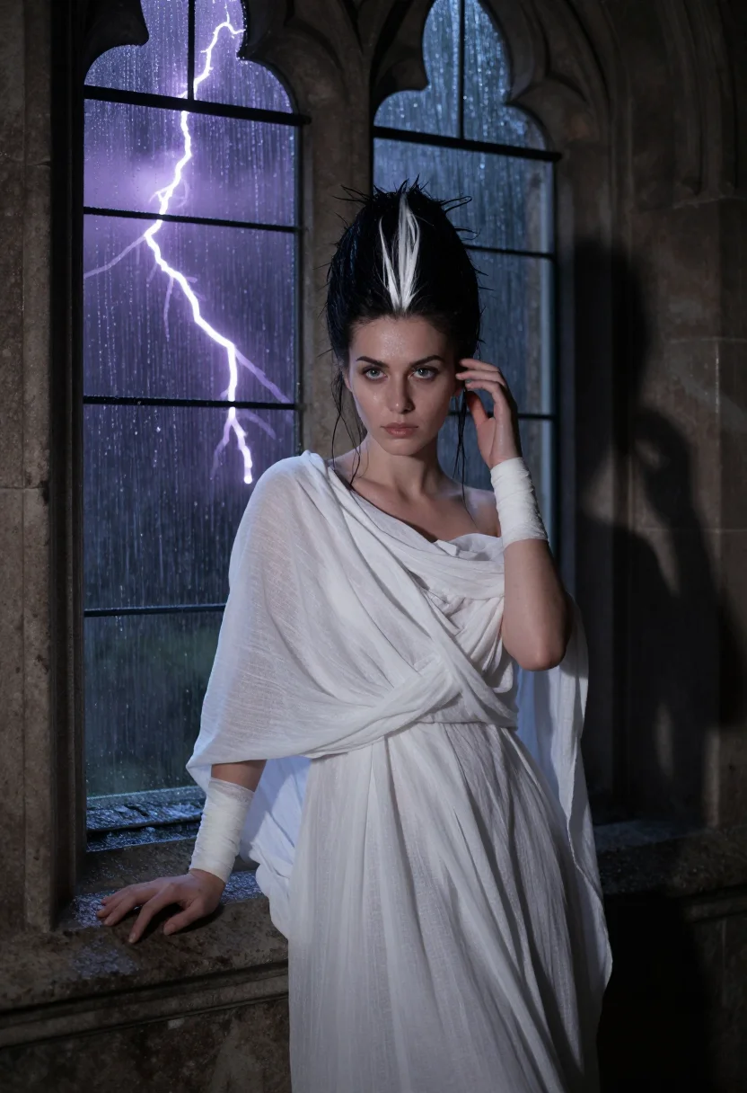 AI bride of frankenstein sample — portrait of a woman, close half-length portrait of a Western
