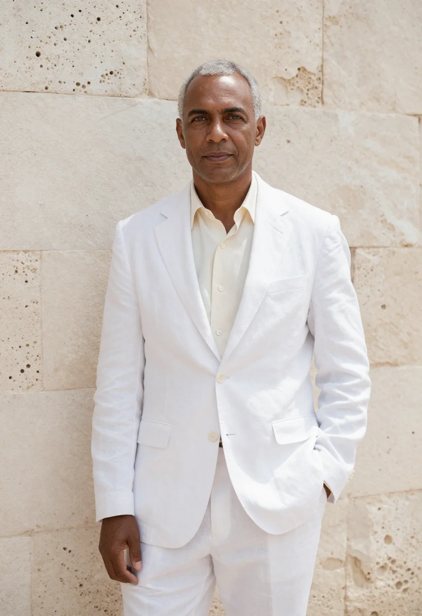 AI bridgetown barrister coral limestone white sample — portrait of a man, an English-Barbadian barrister in his ear