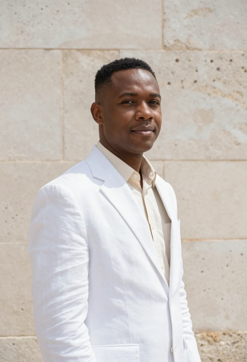 AI bridgetown barrister coral limestone white sample — portrait of a man, a Barbadian barrister in his late thirtie