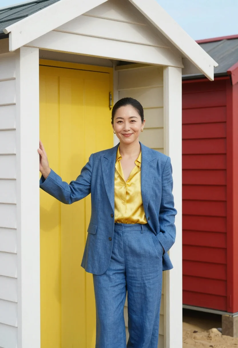 AI brighton bathing boxes marketing director palette sample — portrait of a woman, framed half-length from the head to the