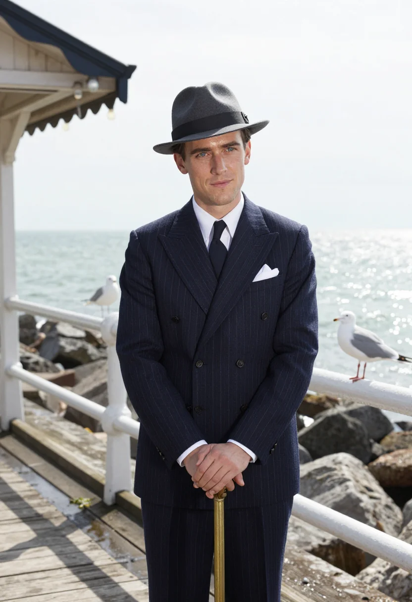 AI brighton pier gang sample — portrait of a man, three-quarter-length portrait of a pale-s