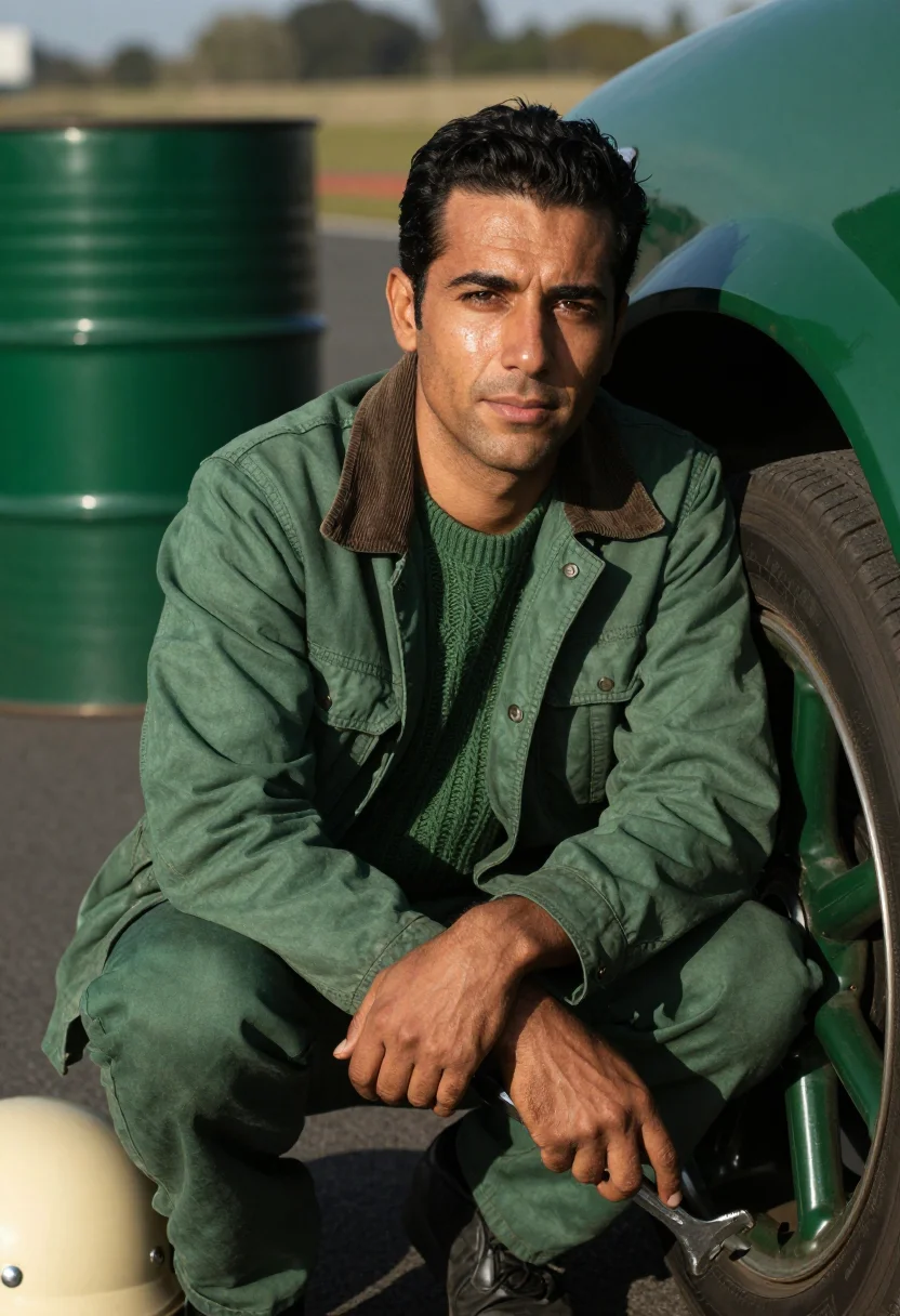 AI british racing green sample — portrait of a man, close three-quarter portrait from the che