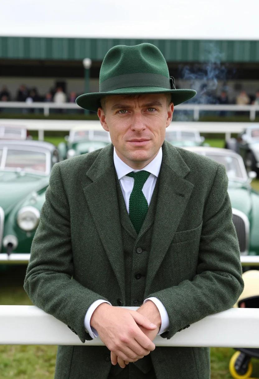 AI british racing green sample — portrait of a man, close portrait from the chest up of a Wes