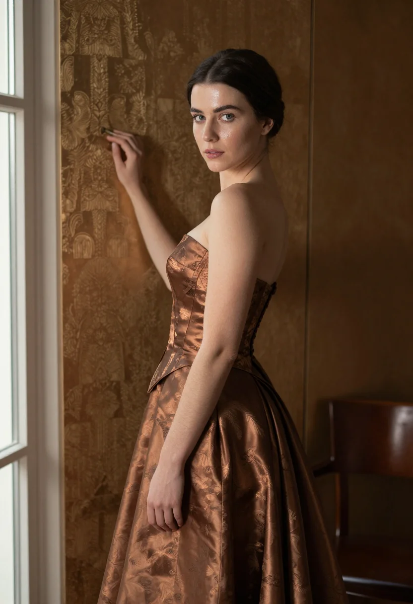 AI brocade bronze sample — portrait of a woman, a close half-length frame, a woman in h