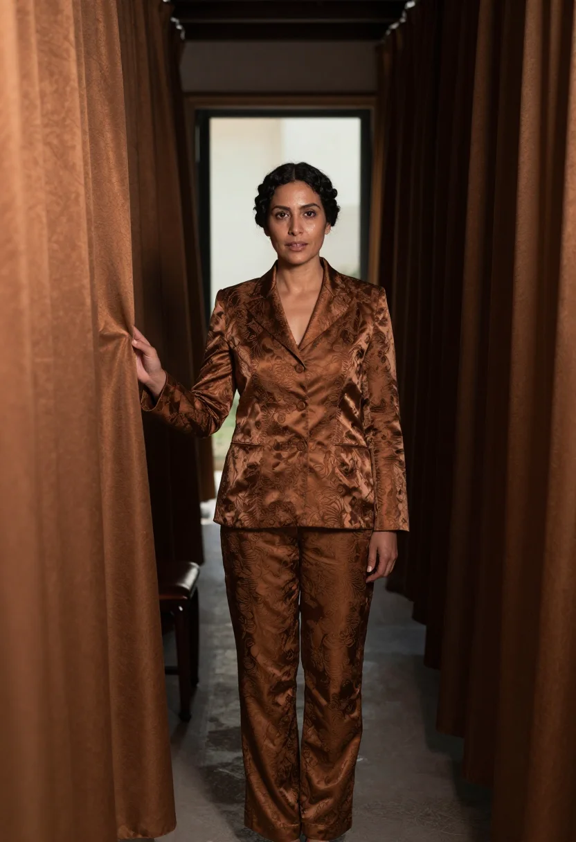 AI brocade bronze sample — portrait of a woman, framed full-length, a woman in her fort