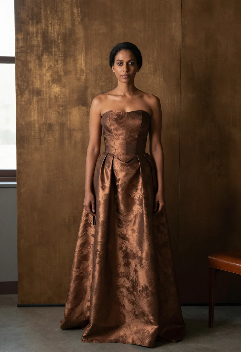 AI brocade bronze sample — portrait of a woman, framed full-length, a woman in her fort