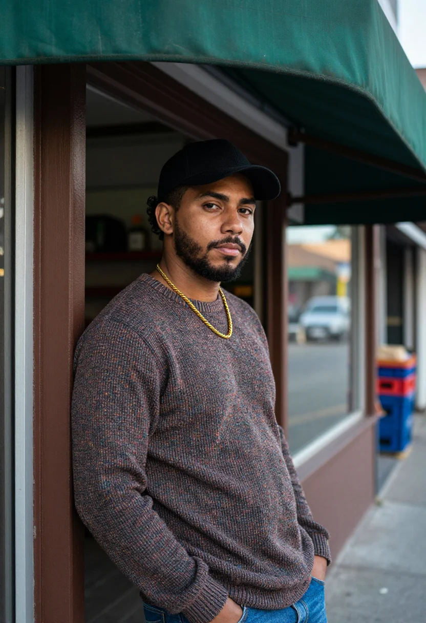 AI brooklyn ninety four sample — portrait of a man, tight standing portrait, camera at chest