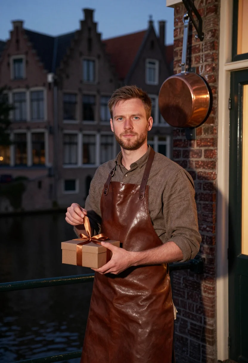 AI bruges chocolate sample — portrait of a man, half-length portrait of a Flemish man in