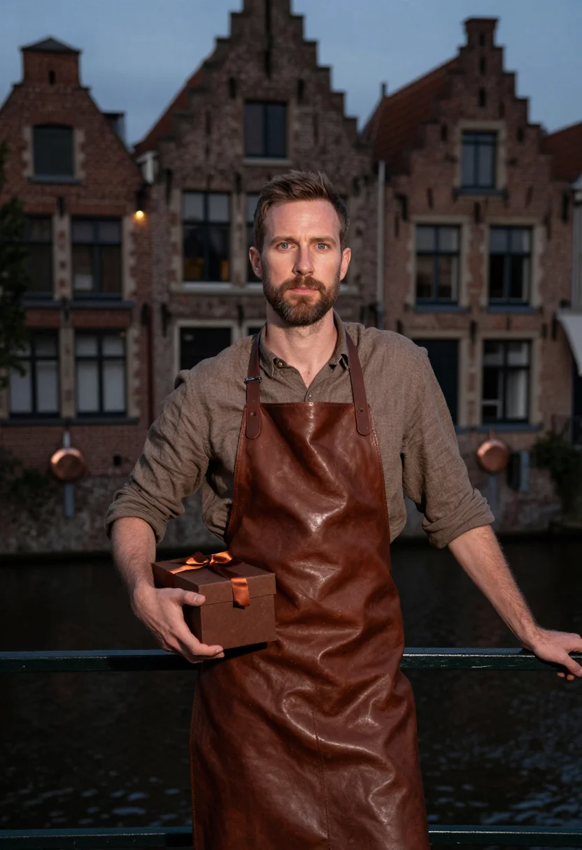 AI bruges chocolate sample — portrait of a man, three-quarter-length portrait of a Flemis