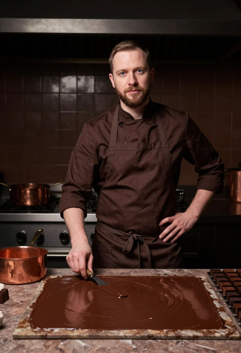 AI bruges chocolate sample — portrait of a man, half-length portrait of a Flemish man in
