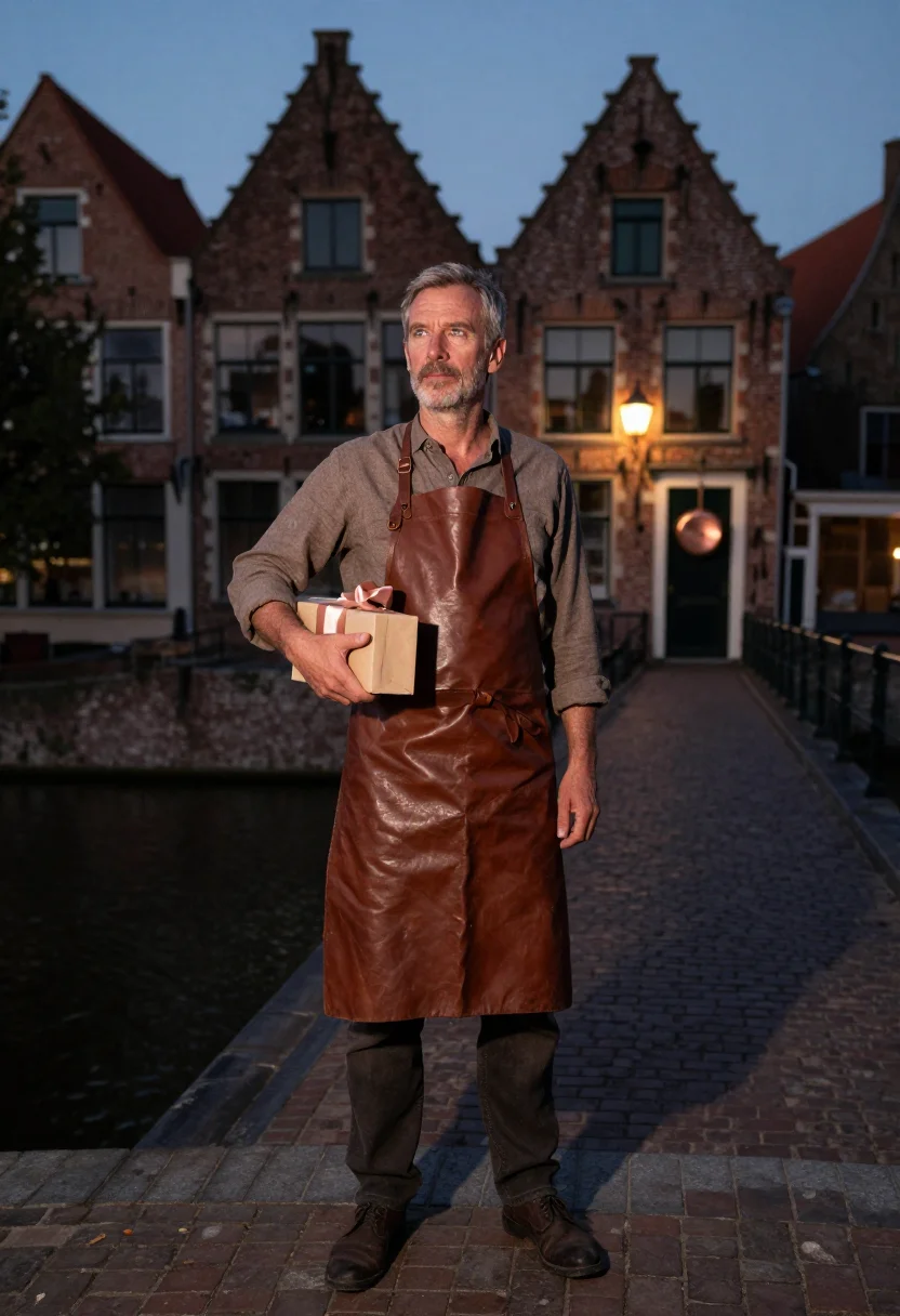 AI bruges chocolate sample — portrait of a man, full-length portrait of a Flemish man in