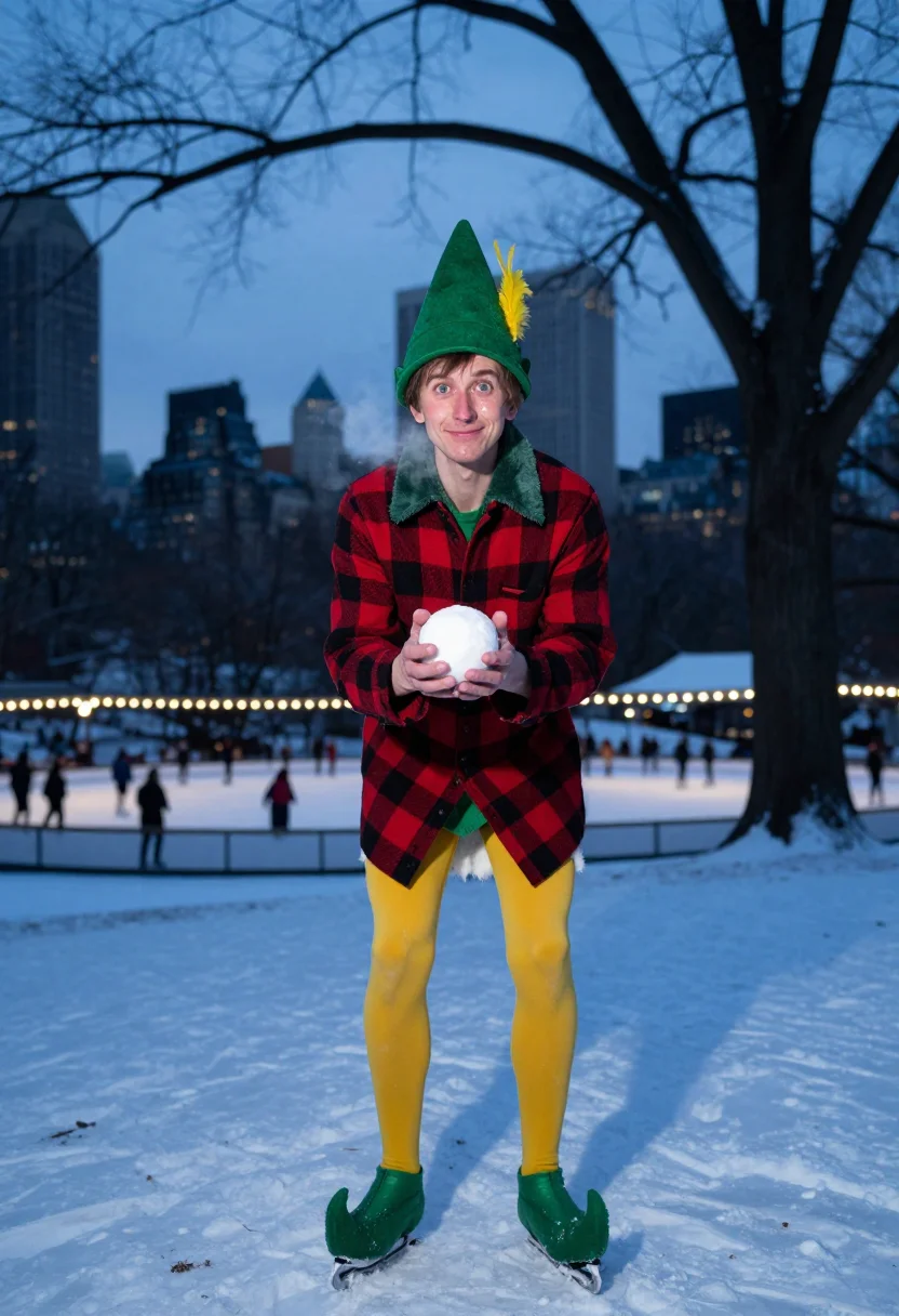 AI buddy the elf sample — editorial portrait photograph, a tall Western-European man i