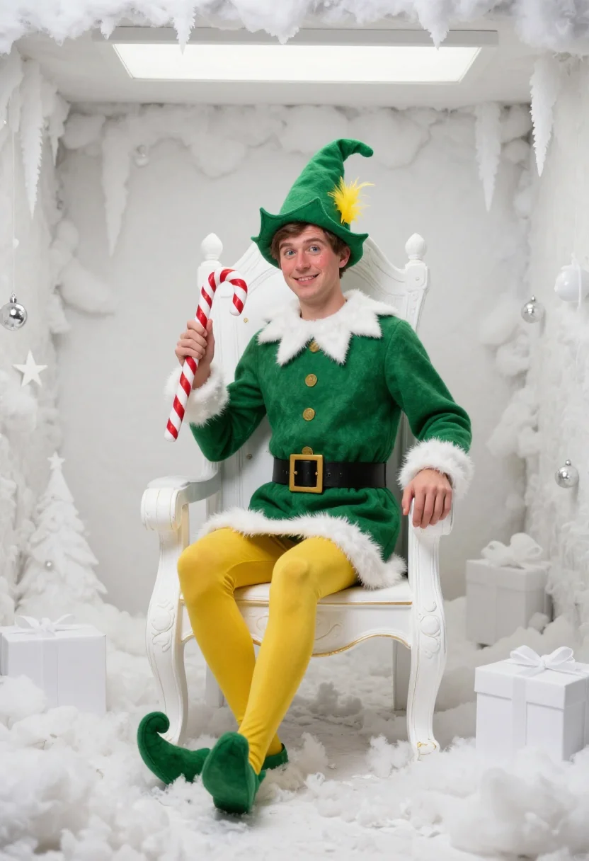 AI buddy the elf sample — editorial portrait photograph, a tall Western-European man i