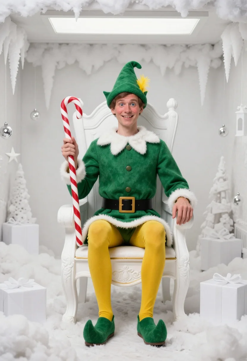 AI buddy the elf sample — editorial portrait photograph, a tall Western-European man i