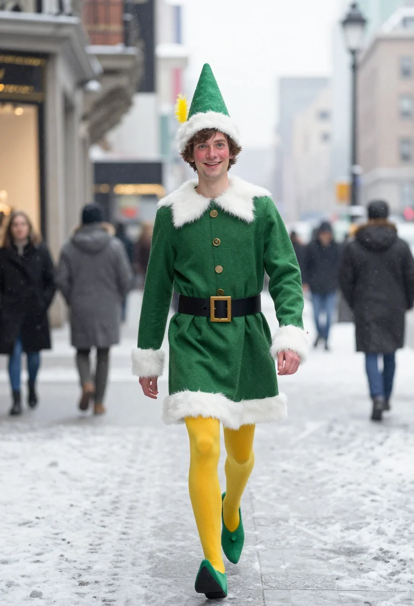 AI buddy the elf sample — editorial portrait photograph, a tall Western-European man i