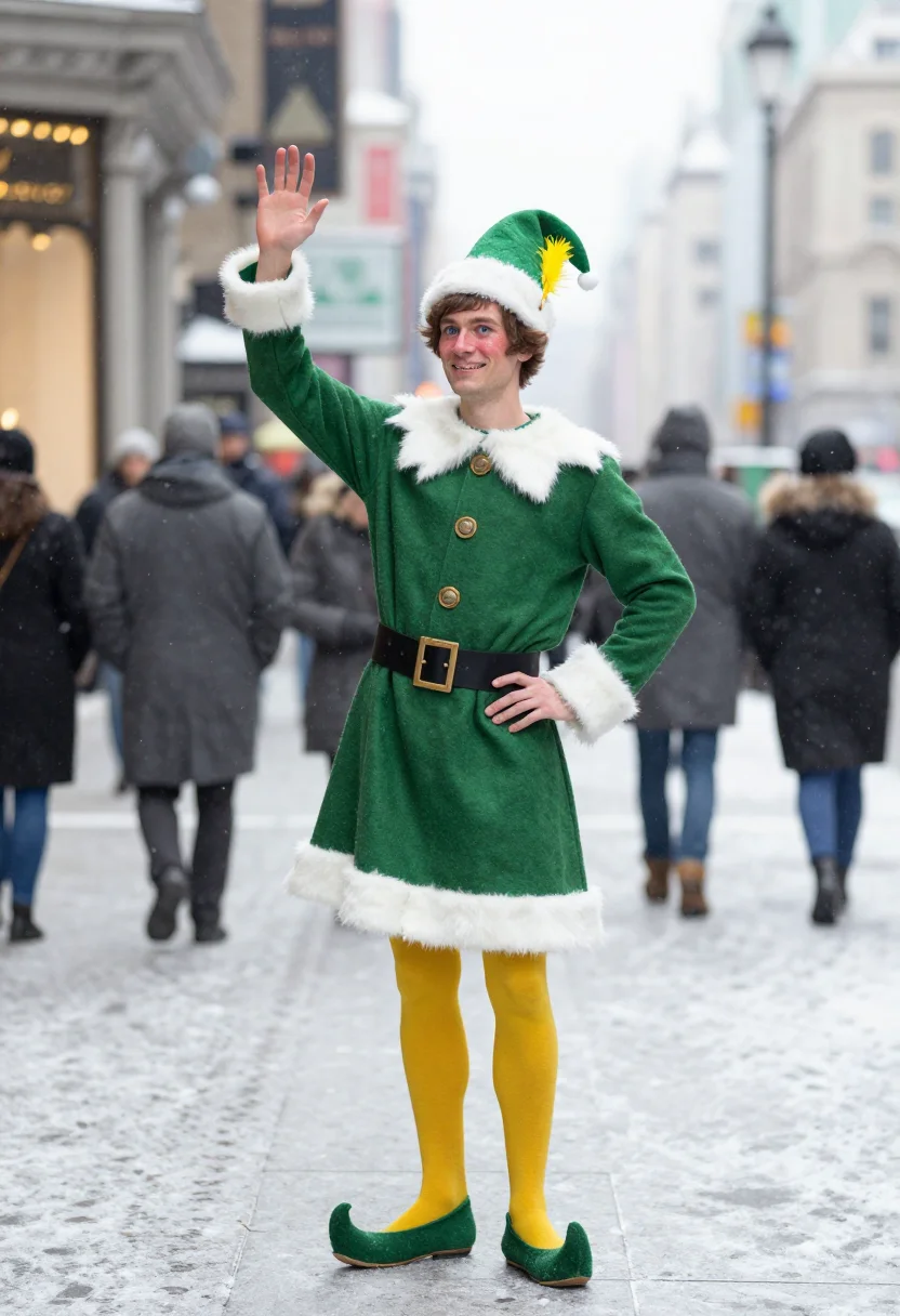 AI buddy the elf sample — editorial portrait photograph, a tall Western-European man i