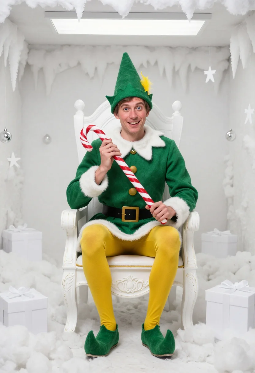 AI buddy the elf sample — editorial portrait photograph, a tall Western-European man i