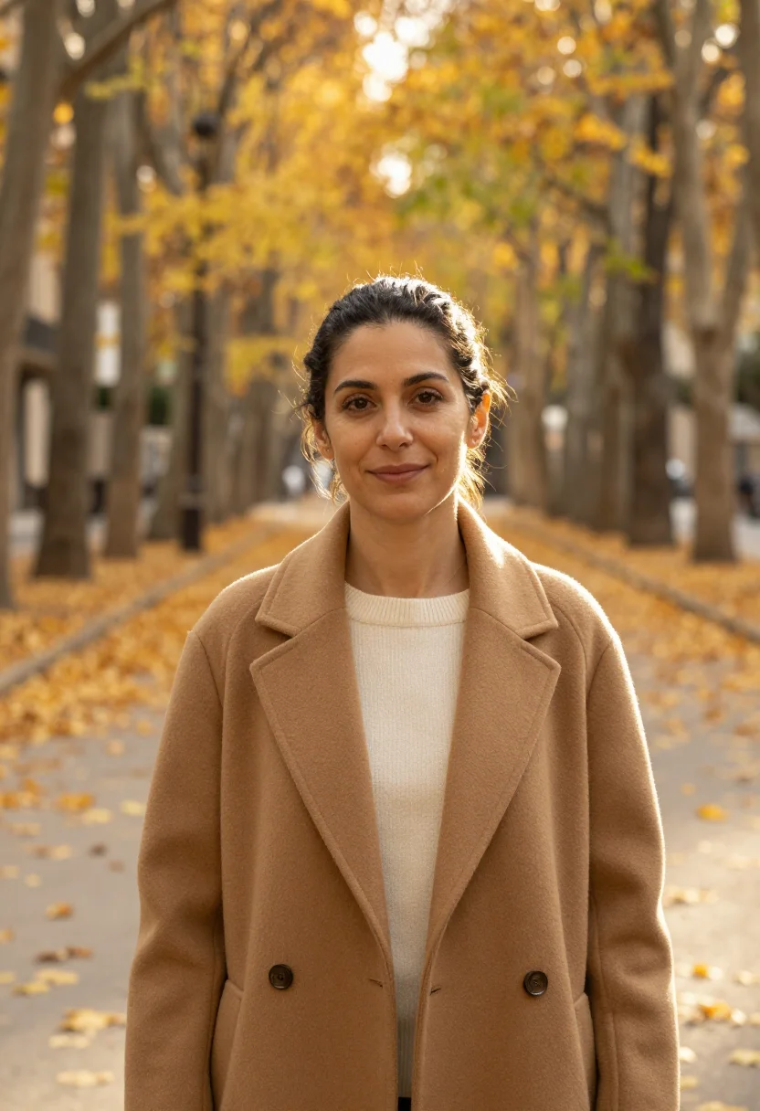 AI buenos aires autumn april plane gold sample — portrait of a woman, an Argentine traveller in her late thir