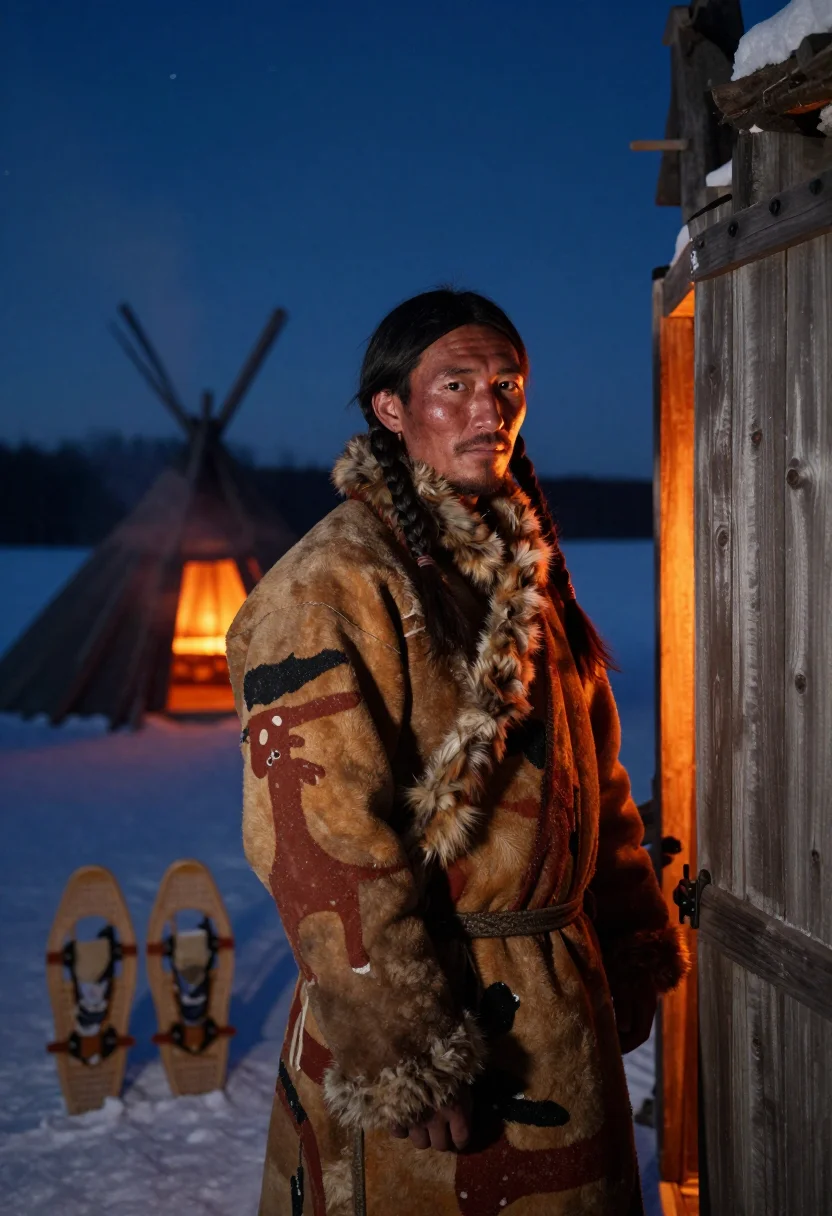 AI buffalo robe sample — portrait of a man, close half-length portrait of a Northern