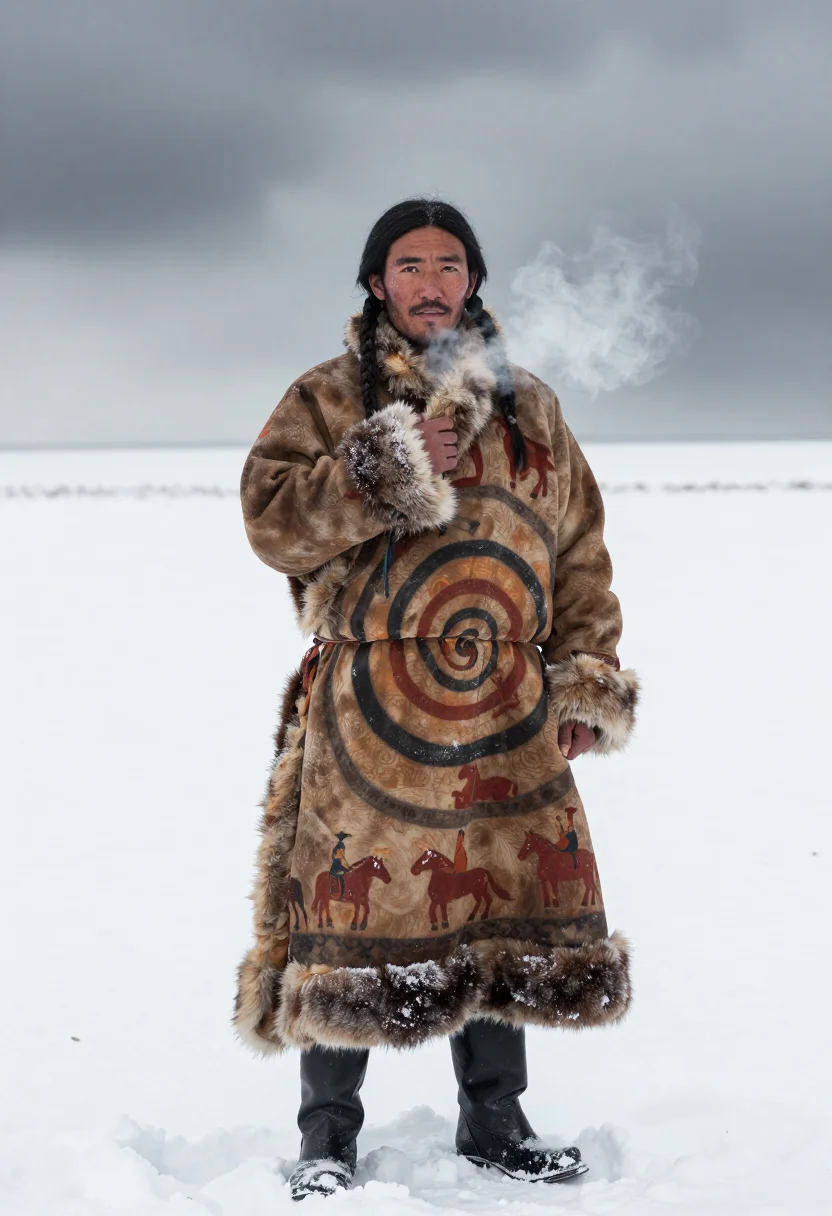 AI buffalo robe sample — portrait of a man, full-length portrait of a Northern Plains