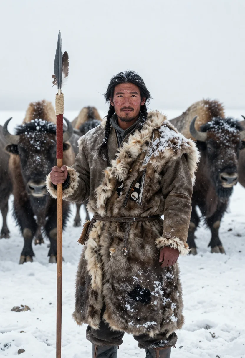 AI buffalo robe sample — portrait of a man, close half-length portrait of a Northern