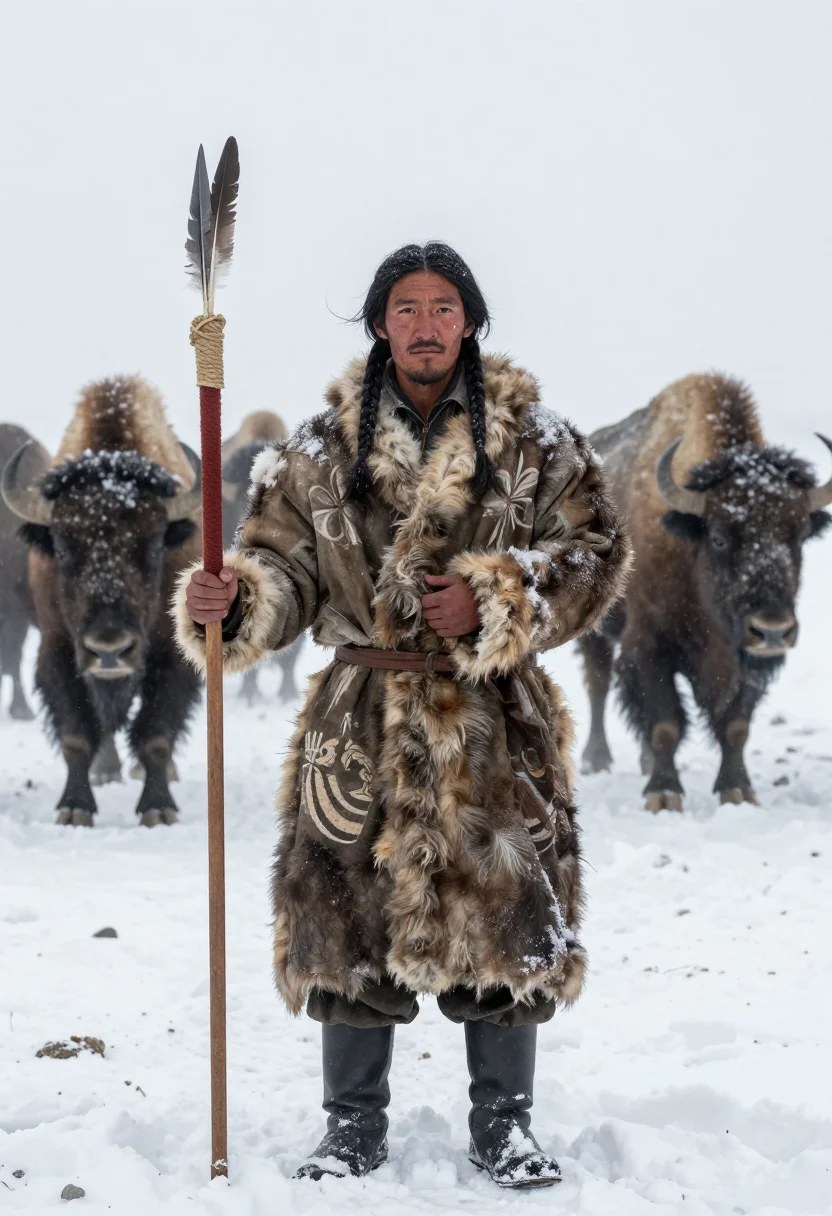 AI buffalo robe sample — portrait of a man, three-quarter-length portrait of a Northe