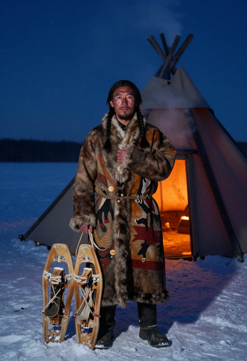 AI buffalo robe sample — portrait of a man, full-length portrait of a Northern Plains